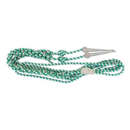 Green and White Silky Aiguillette with Silver Tips